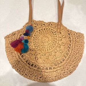 Tan Woven & Leather Hobo Bag With Linen Lining